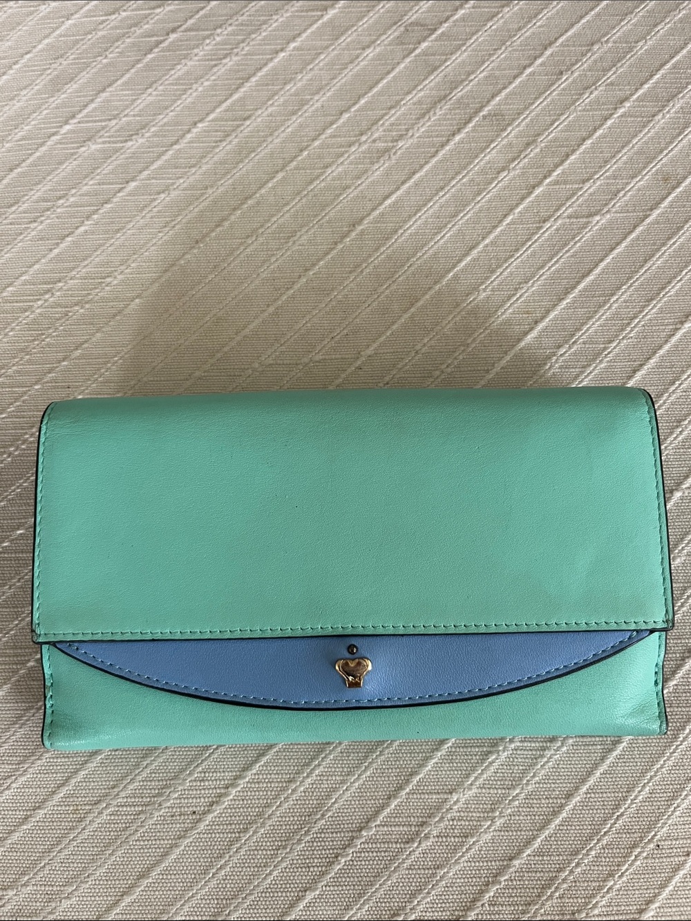 Mint & Light Blue Leather Wallet Clutch